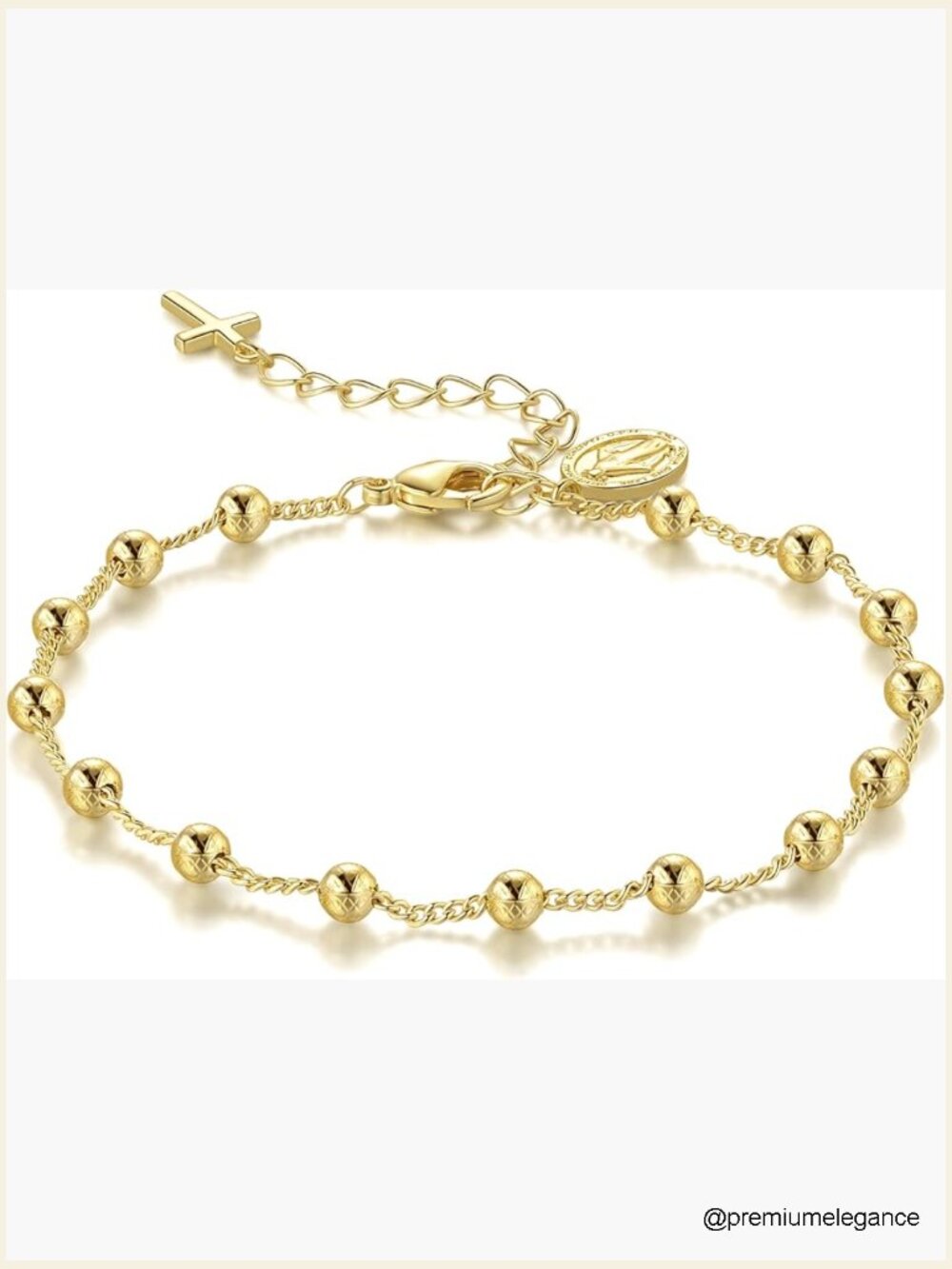 14k Gold Plated Beaded Cross Virgin Mary Bracelet Women